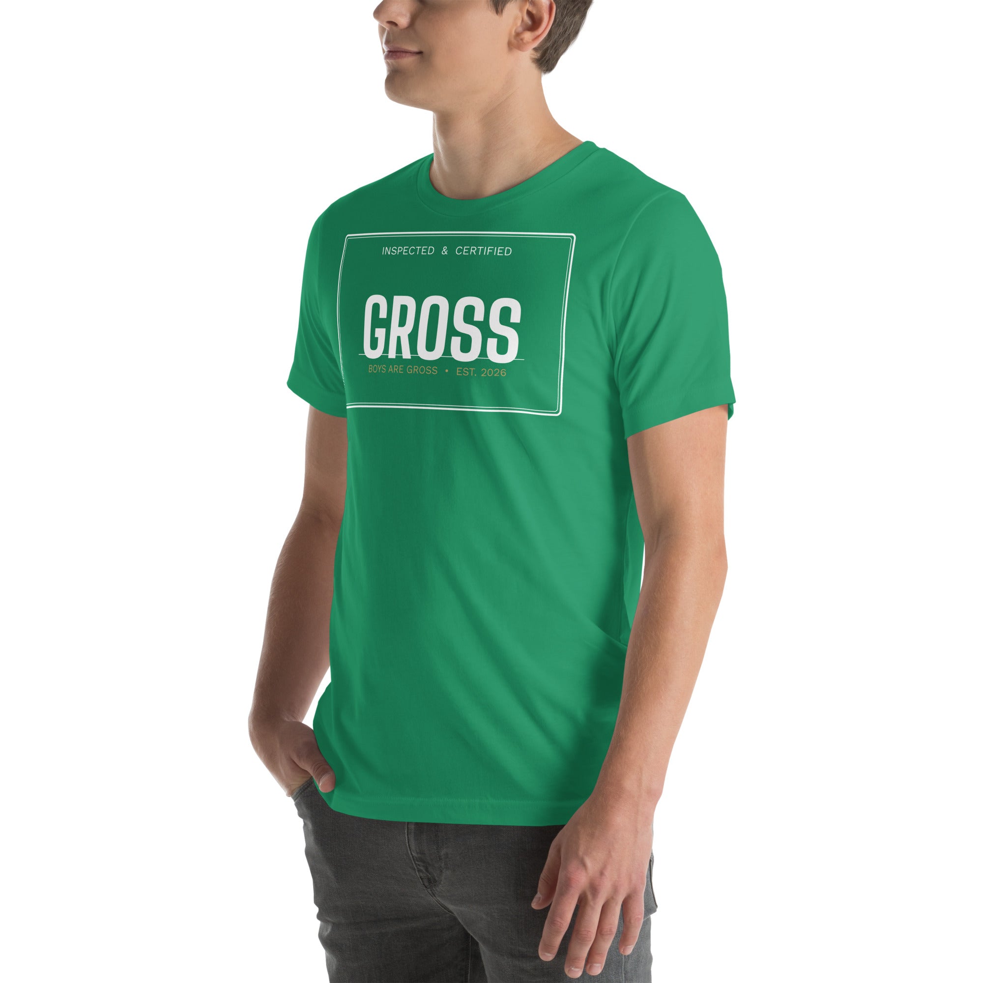 Certified Gross Tee Green front stamp - Boys Are Gross